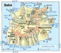 Mapa de Saba com as principais vilas, estradas e caminhos